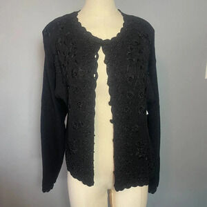 NWT Vintage 90s Black Dark Academia Floral Embroidered Knit Cardigan